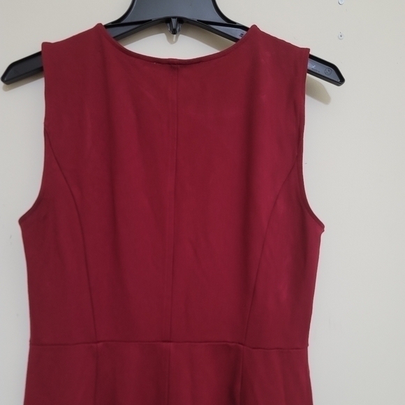 size Large Sleeveless Skater Dress Flared Mini Stretch Burgundy LARK & RO - Picture 8 of 15
